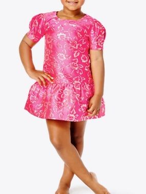 NWT Lilly Pulitzer Girls Erina Dress- Bright Pink Floral Foil Girls' Dress
